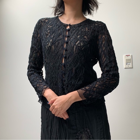 (SOLD) Patsy Seddon for Phase Eight Black Mesh Ribbon Appliqué Cardigan - Picture 3 of 7